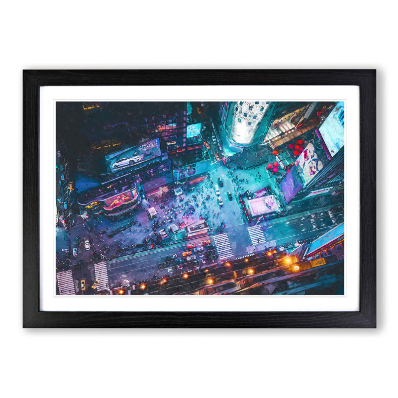 High Above Times Square in Abstract - Picture Frame Graphic Art Print on MDF, Black Framed, 62cm H x 87cm W x 2cm D