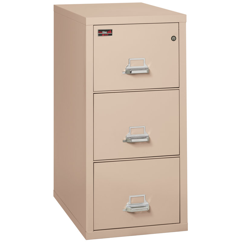 Fireproof 19'' Wide 3 -Drawer Steel File Cabinet, Champagne, Key Lock