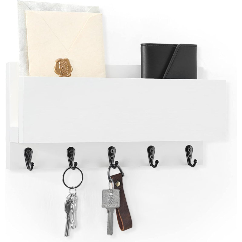 Mail And Key Holder For Wall, Decorative Entryway Organizer Shelf, White
