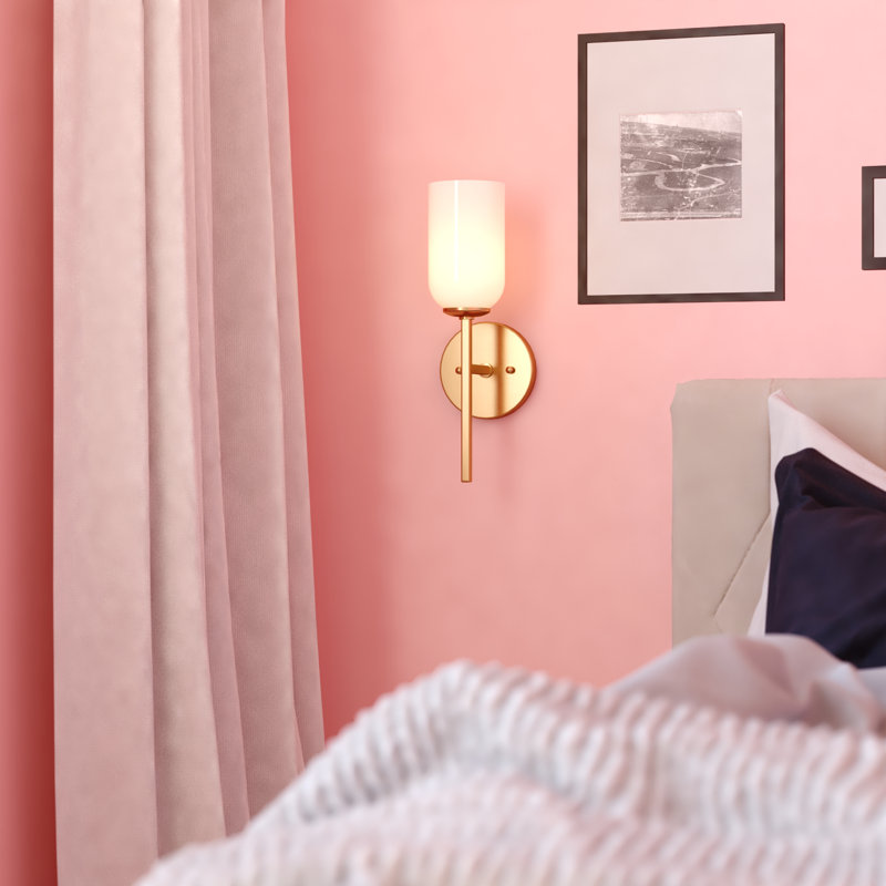 Shelby 1 Light Gold Brass Transitional Bathroom Vanity Fixture White Glass