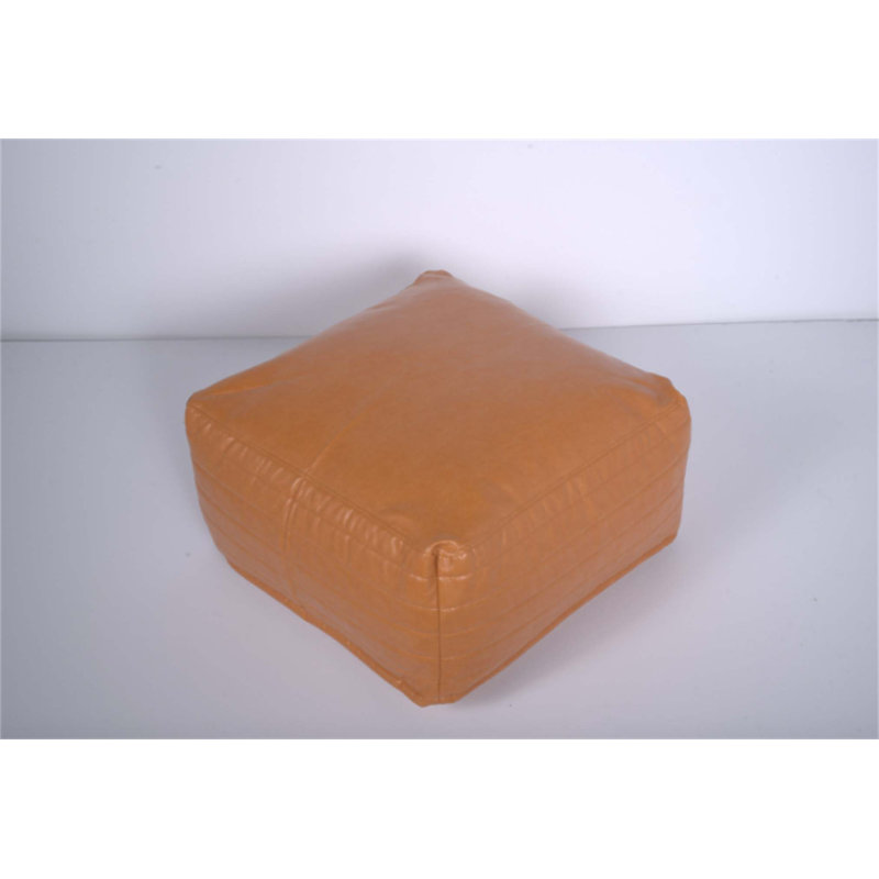 Bamboo Faux Leather Rectangle Pouf, Comfortable and Versatile Seating, Classic Design for Any Room Decor, Caramel