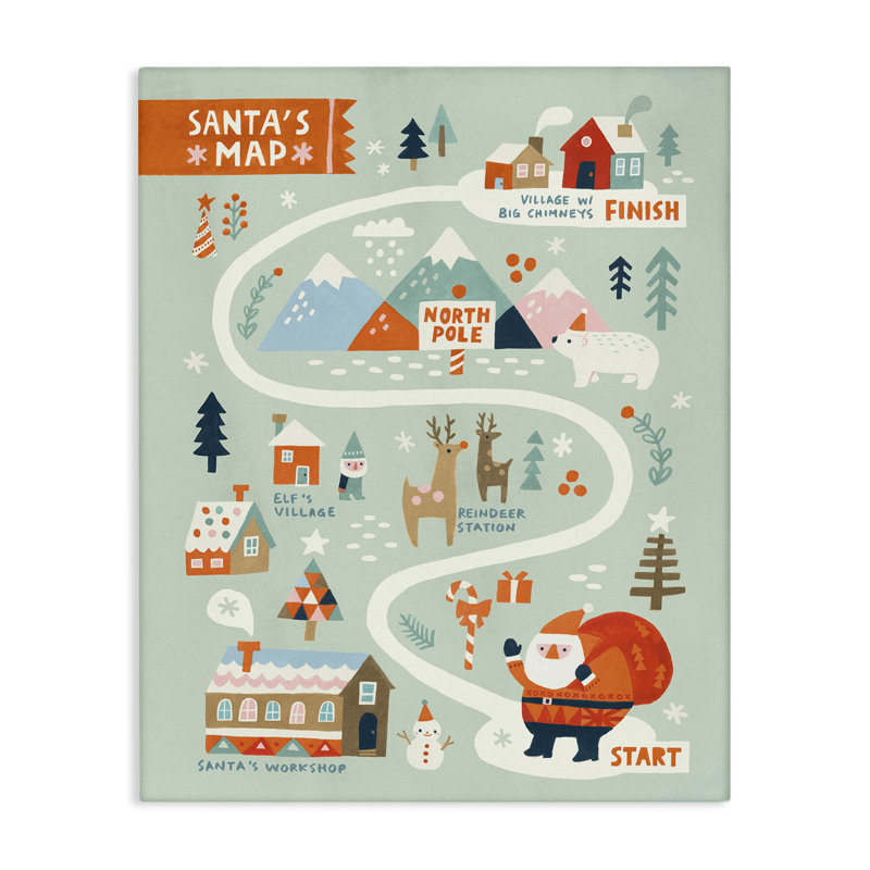 «Jolly Map Of North Pole», art mural sur toile par Irene Chan, H 30 po x l 30 po