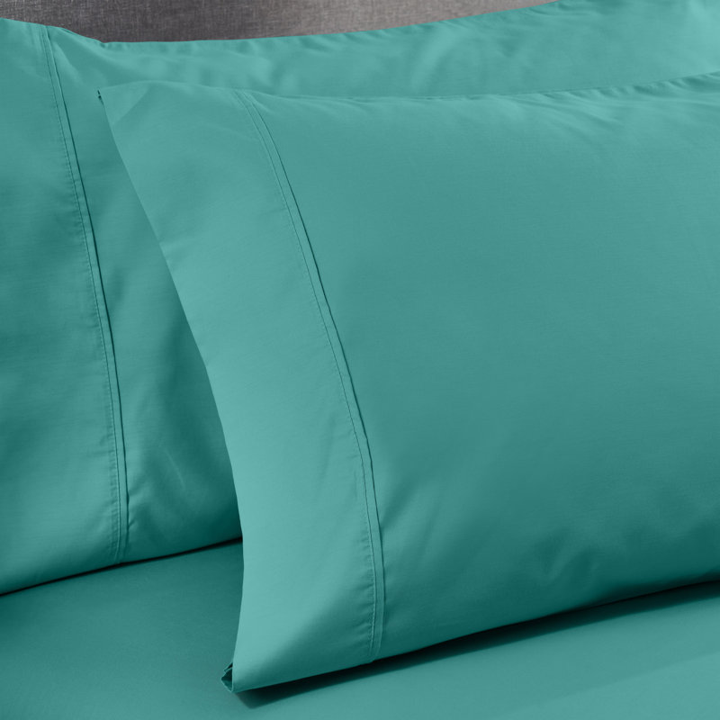 Superior 600 Thread Count Cotton Blend Sateen Solid Pillowcase Set, Standard, Teal