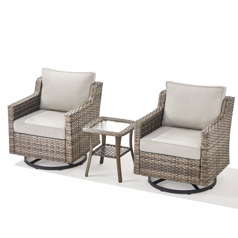 Ensemble de conversation pivotant avec coussins et table d'appoint 3 pièces Harperayne, Beige