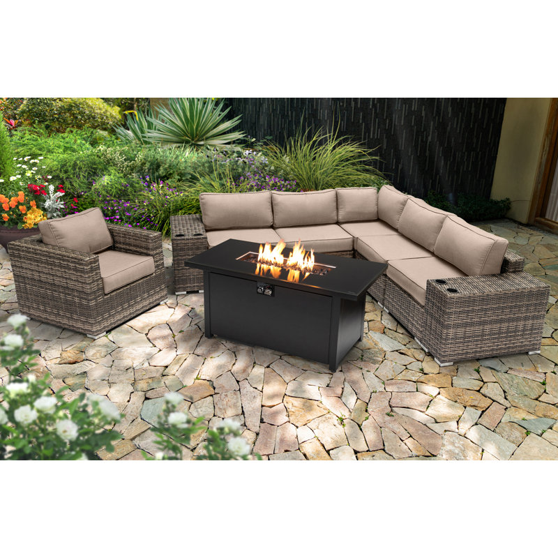 Ensemble de conversation pour 5 personnes avec foyer et coussins Sunbrella Lsi, Beige Sunbrella