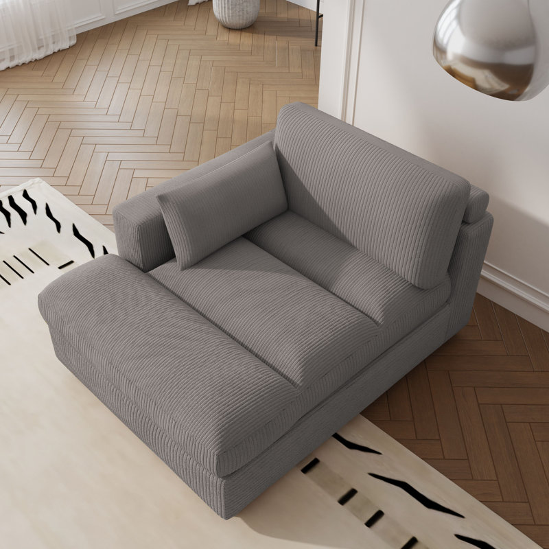 Chaise longue rembourrée avec coussin et pieds en bois massif l 42 po Stoneville, Left Hand Facing, Gris clair