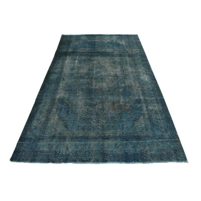Tapis unique en laine 6 pi 5 po x 9 pi 2 po des années 70 Hadlie - bleu