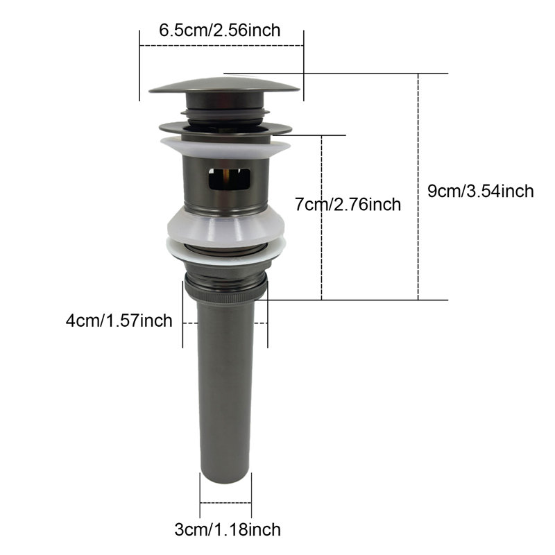 Bathroom Sink Pop Up Drain With Overflow,Stainless Steel,Two Pieces, Gun Ash