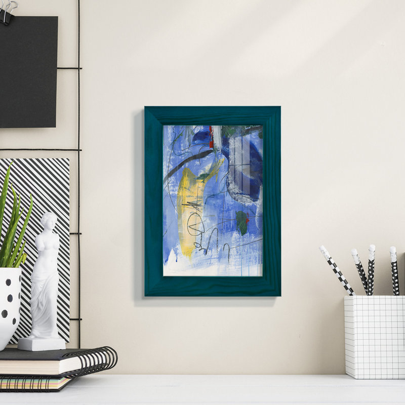 «Gerame Tribal Symbols III», impression encadrée sur papier, H 6 po x l 4 po x P 1 po, Bleu