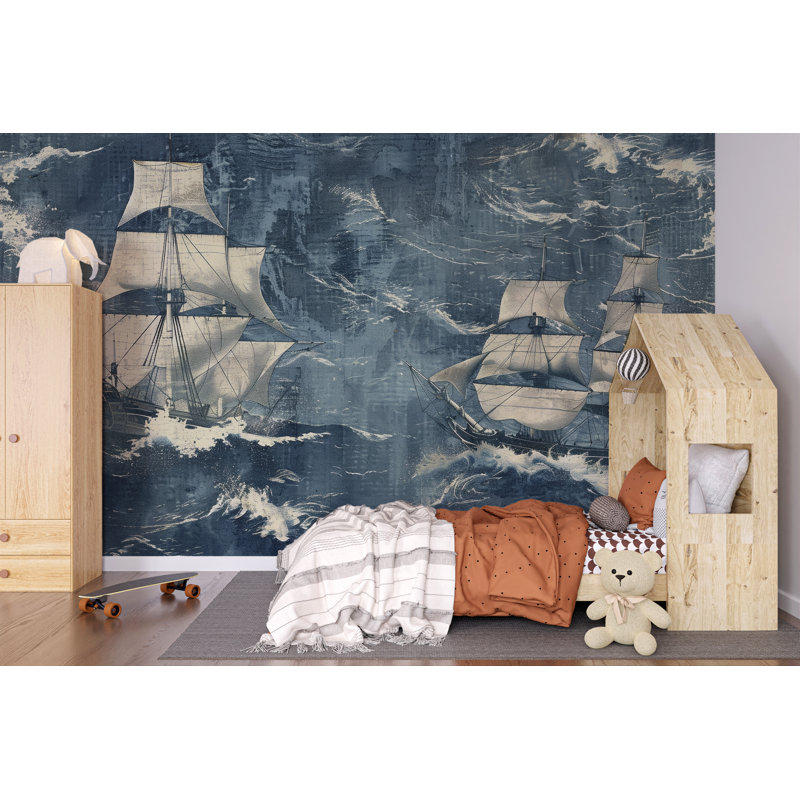 Murale de bateau nautique | Papier peint voile océan pour chambre d'enfant, 70 po x 100 po, Non-tissé de qualité supérieure