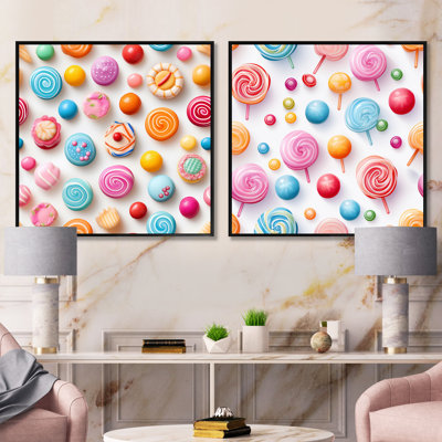 Colourfully Candy Style Popart For Kitchen I - Abstract Square Collage Set Of 2
