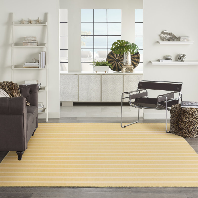 Shaila Striped Indoor / Outdoor Rug, Yellow/Ivory, Rectangle 10' x 14'