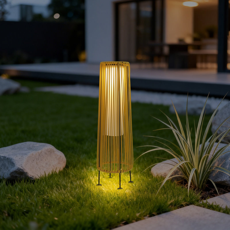 Indoor Outdoor Solar Takumi Bamboo-Style Floor Lamp with USB Charging
