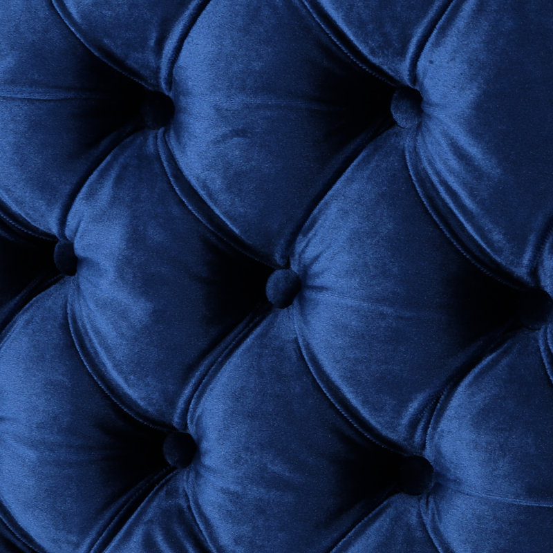Queen Size Headboard In Navy Blue Velvet, Contemporary Style, Button Diamond Stitch Upholstery, Adjustable, Attractive Velvet Headboard, Design, Adjustable For Bed, Stitching