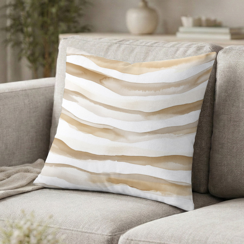 Coussin à rayures - Coussin à motif de dunes brun et blanc Boho, H 18 po x l 18 po