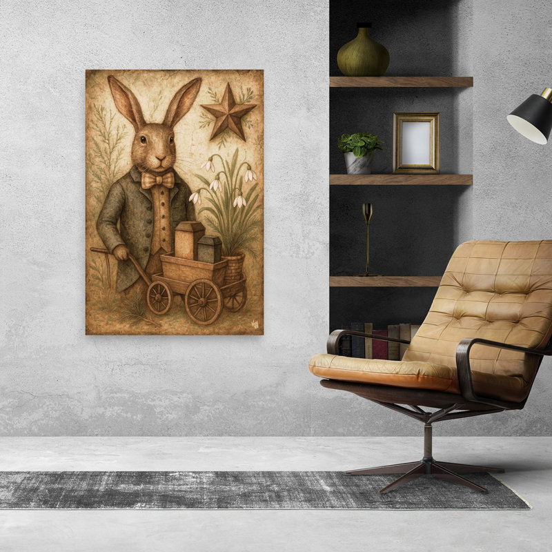 «The Traveller», art mural rustique, paysage abstrait de la faune, H 48 po x l 32 po