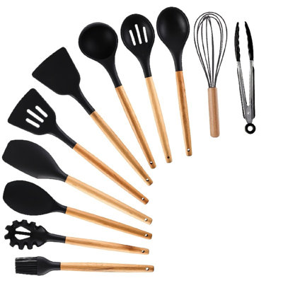 11Pcs Non Stick Silicone Kitchen Utensil Set With Wooden Handle, Silicone Spatula Set Cutlery Set -  QXXSJ, HJX-082