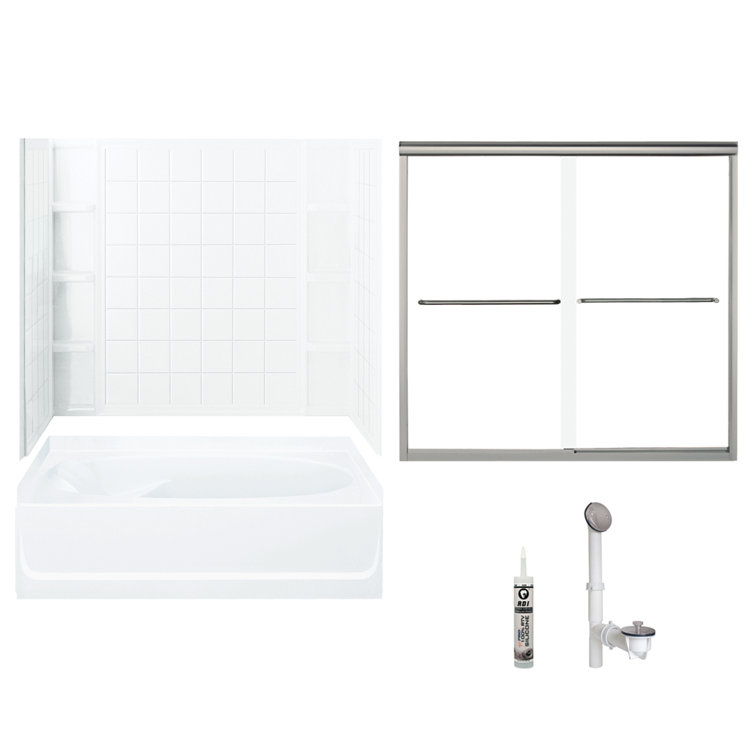 60" W x 72" H Frameless Rectangle Sliding Tub & Shower Kit with Towel Bar and Base Included