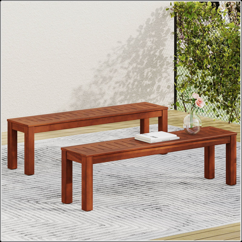 Élégants bancs d'extérieur en bois d'acacia, ensemble de 2, parfaits pour les rassemblements de patio et de cour
