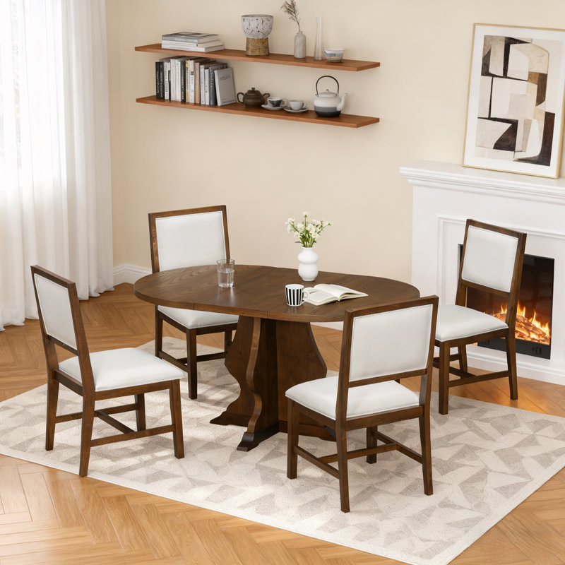 Ensemble de table de salle à manger 5 pièces avec 4 chaises rembourrées et table de salle à manger extensible, Brun