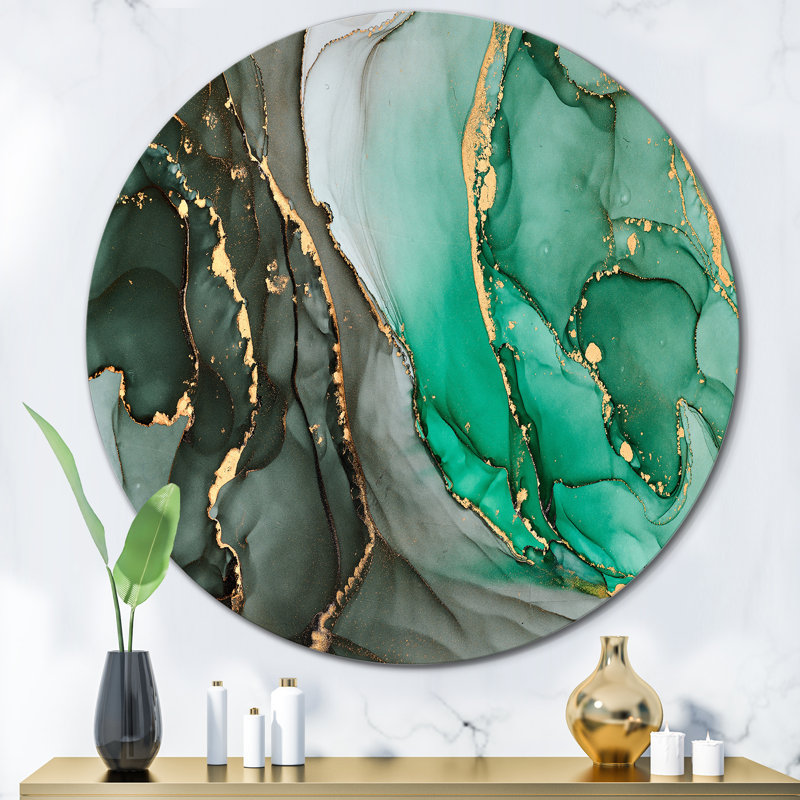 Turquoise et gris, art abstrait fluide de luxe I - art mural moderne en métal, H 36 po x l 36 po x P 1 po