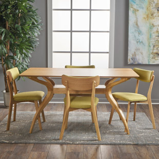 Bryona 59" 4-Person Wood Trestle Dining Set with Upholstered Chairs