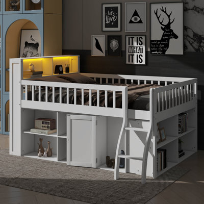 Loft Bed With Integrated Storage, Headboard Equipped With LED Lighting