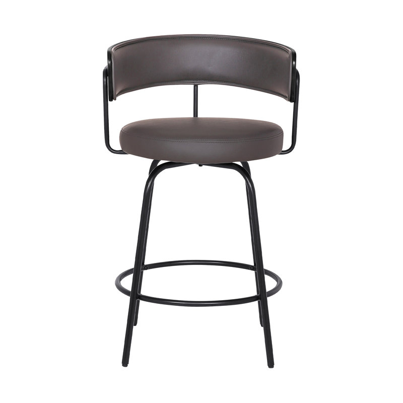 Wachapreague Swivel Counter or Bar Height Bar Stool in Gray Faux Leather, Black Powder Coated Finish