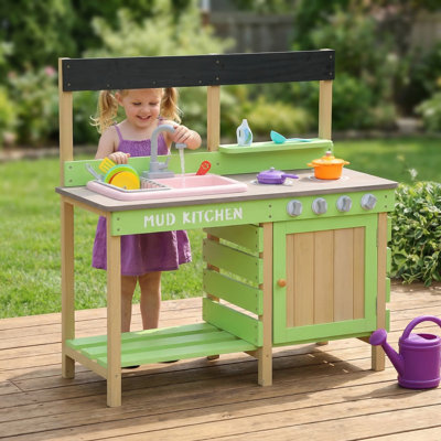 36.2'' Wooden Kids Kitchen Playset with Lights & Sounds, Indoor/Outdoor Kitchenette with Water Play & Cooking Toys, Storage Cabinet & Utensils for Toddlers 3-8