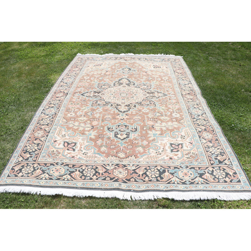 Grand tapis turc en laine Oushak rétro bleu idéal pour rehausser l'esthétique du salon