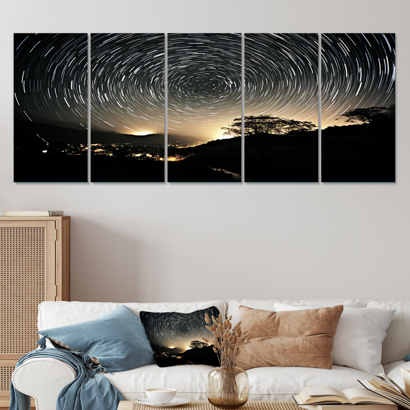 Voyage à travers les étoiles de la nuit - Abstrait géométrique, art mural 5 pièces, H 28 po x l 60 po