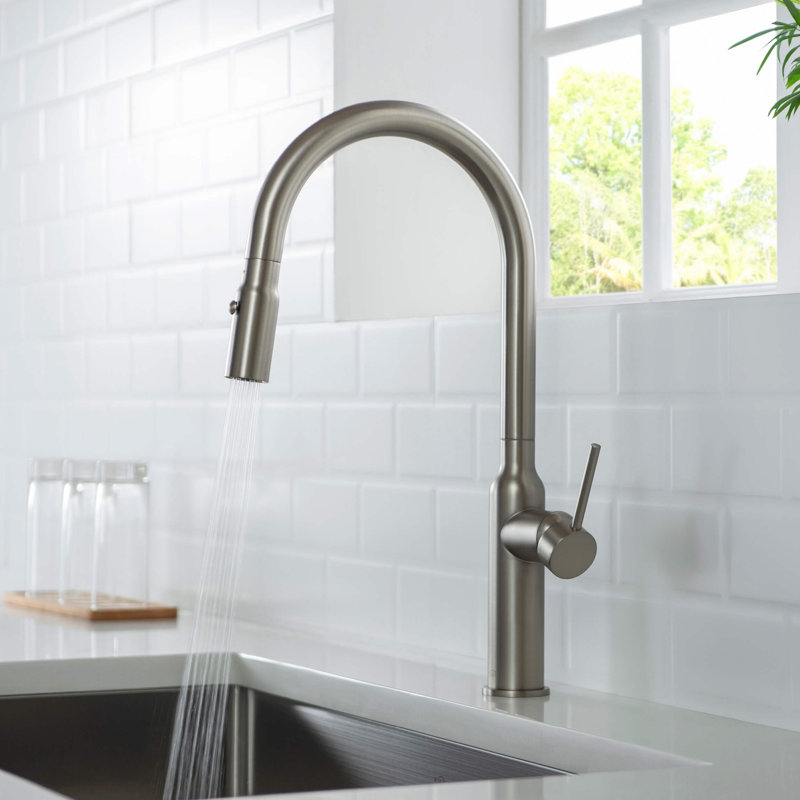 KIBI Hilo Pull Down Kitchen Faucet, Brushed Nickel, With Soap Dispenser