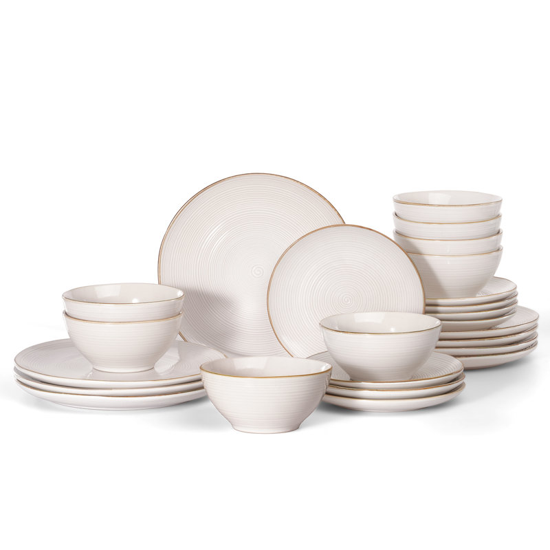 Famiware 24 Piece Dinnerware Sets,  Plates And Bowls Sets for 8, Antique White