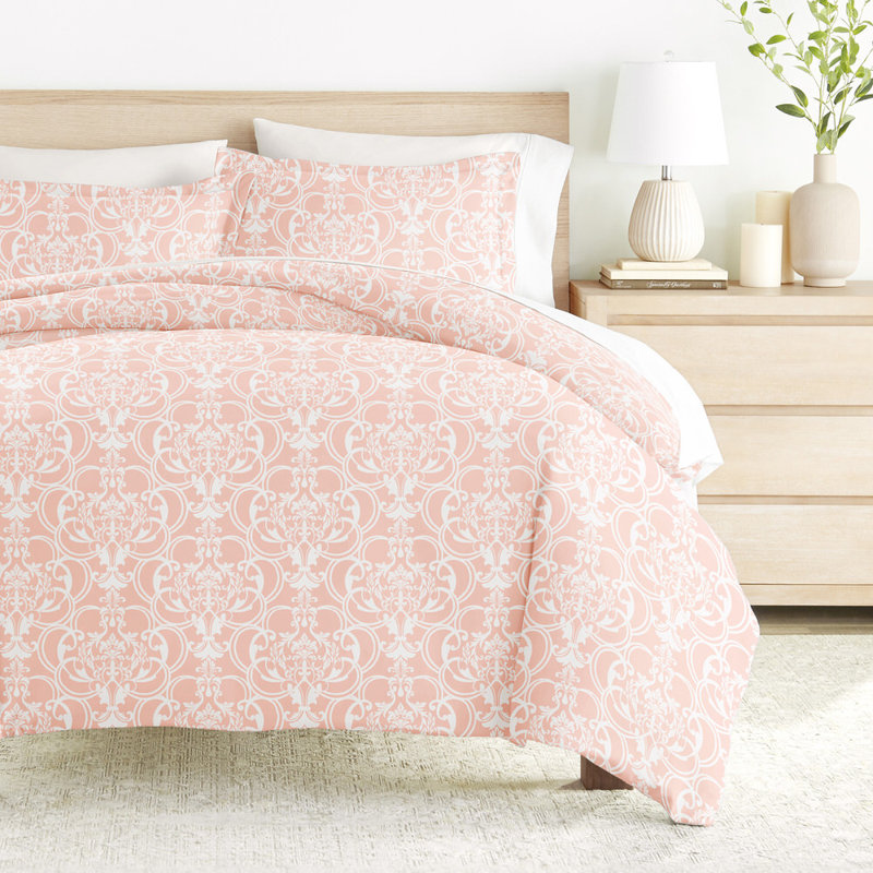 Duvet Cover Set Patterned Microfiber Ultra Soft Bedding in Romantic Damask, King Duvet Cover + 2 Standard Shams