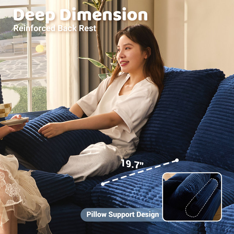 Corduroy Sofa, Navy, 345cm-4U