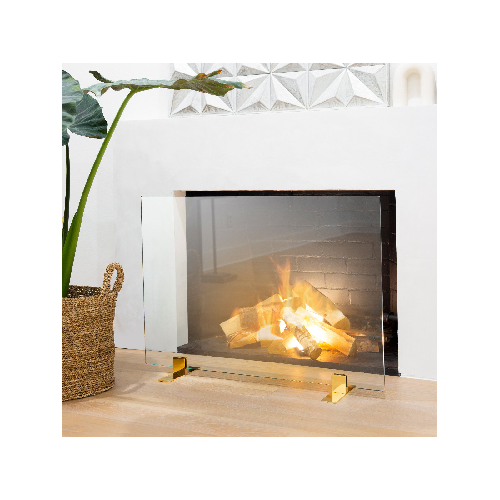 Thorne Cabinet Glass Fireplace Screen, 26" H x 36" W x 6" D