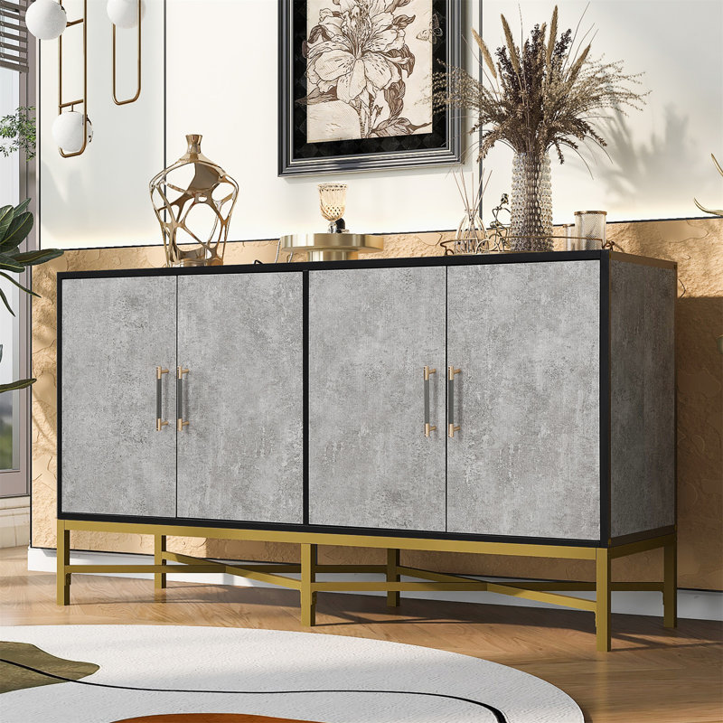 Distinctive Features of Four-Door Cabinet with Metal and Cross-Leg, Antique Gray