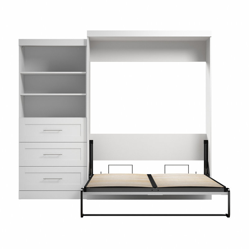 Arlex Storage Murphy Bed, White, Queen