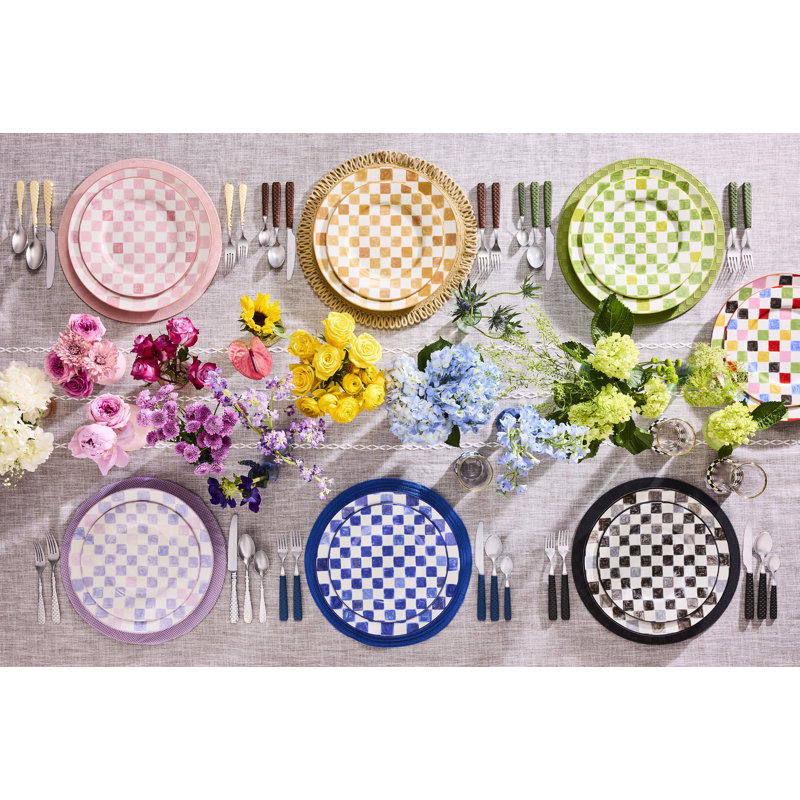 Pink Check Dinner Plate, Green