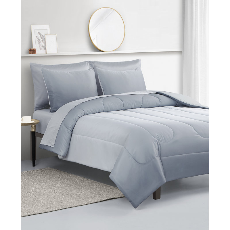  Ensemble d'édredon en microfibre 7 pièces moderne et contemporain, gris, Édredon grand et 6 pièces supplémentaires