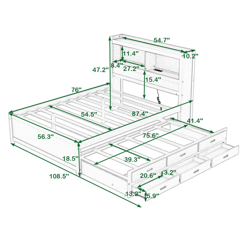 Lit plateforme avec rangement Caelib, Blanc