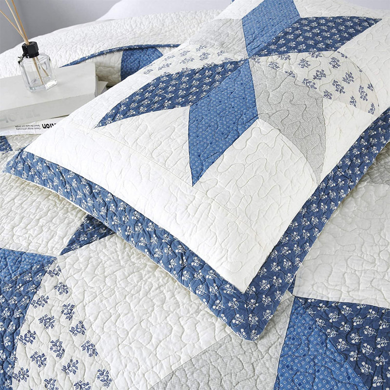 Cotton Patchwork Quilt Set, King Quilt + 2 Shams