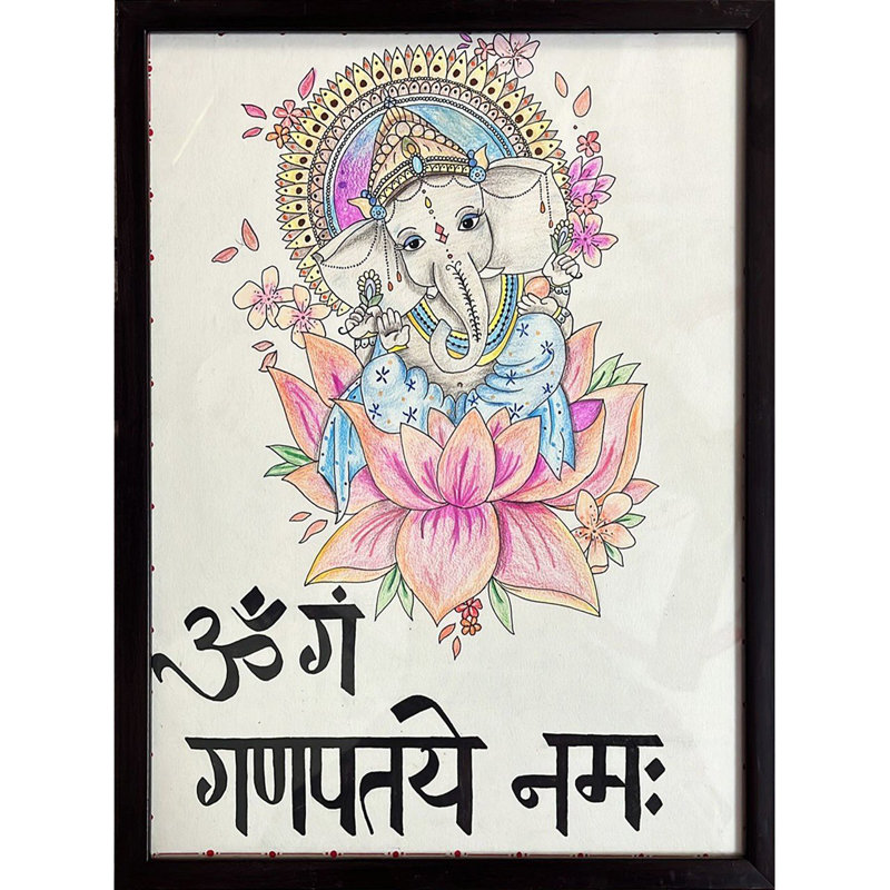 Blessing Ganapati, peinture avec cadre | Stylo gel et crayon | Par Parisha Thukral