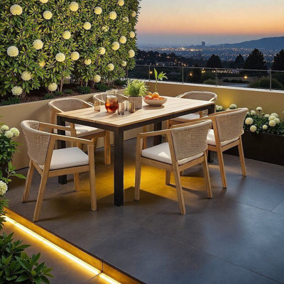 7-Piece Outdoor Dining Set With Acacia Wood Table & Rope Chairs, Durable Patio Furniture