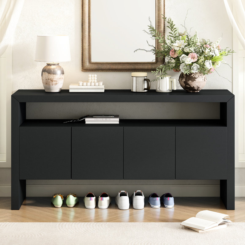 Buffet U-Style en placage de bois massif de 60 po avec portes à fermeture en douceur, rangement double, idéal pour organiser les articles essentiels dans différentes pièces U-Style, console de 60 po, minimaliste moderne, double, articles pour la maison