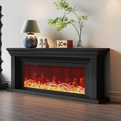 Black Solid Wood TV Cabinet Fireplace