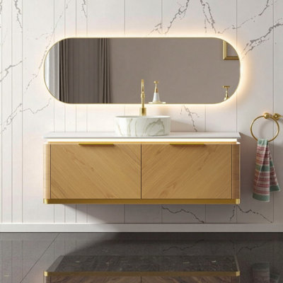 Superbe meuble-lavabo flottant de 48 po avec capteur de lumière et lavabo vasque en céramique - Armoire de rangement de luxe pré-assemblée