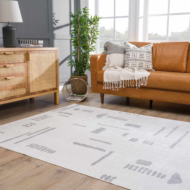 Kaamini Abstract Machine Washable Cream Area Rug, Rectangle 9'2" x 12'