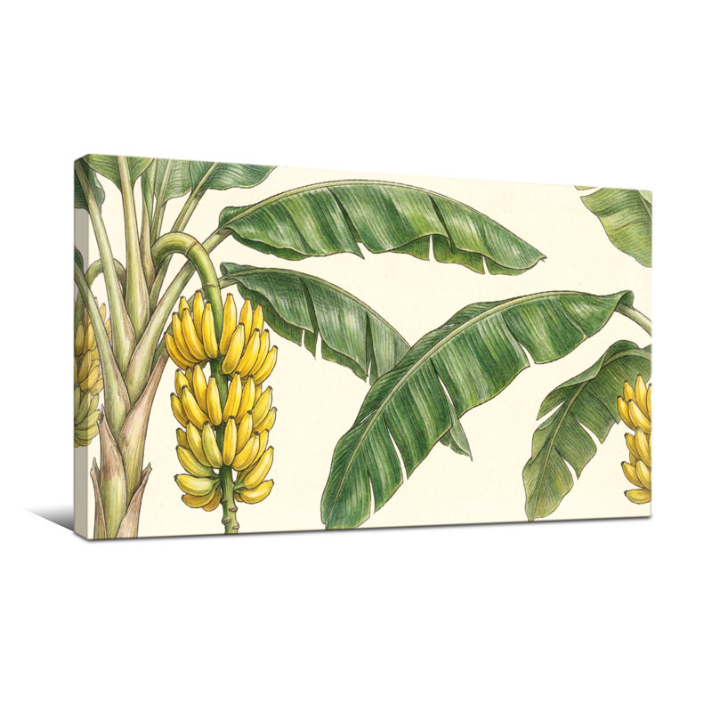 Plantes et fleurs, feuilles de bananier et motif de fruits, H 16 po x l 32 po