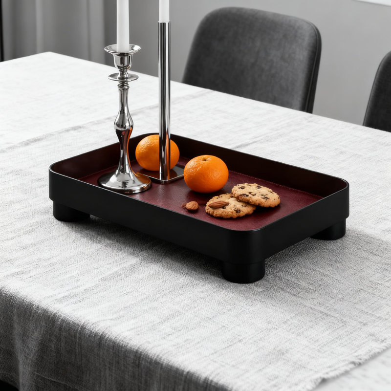 Black,European Vintage Leather Tray - Elegant Square Footed Organizer For Jewelry, Watches, Remote Controls, Bathroom Essentials, And Tabletop Decor
